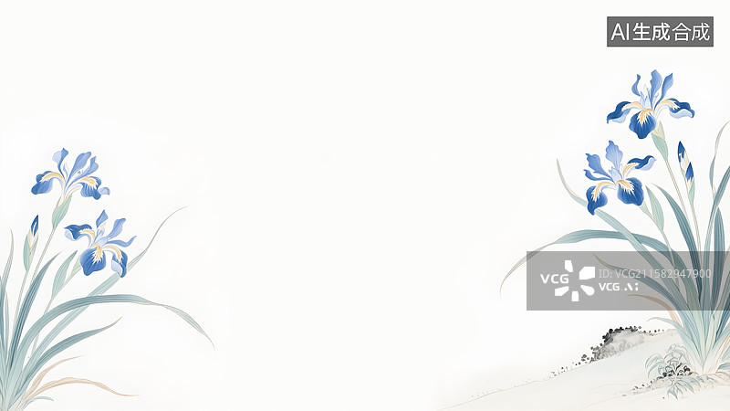 【AI数字艺术】水墨画马兰花中式插画两侧图片素材