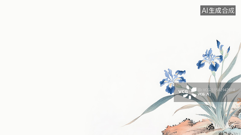 【AI数字艺术】水墨画马兰花中式插画右下图片素材