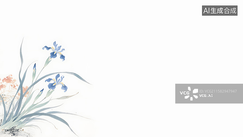 【AI数字艺术】水墨画马兰花中式插画左下图片素材