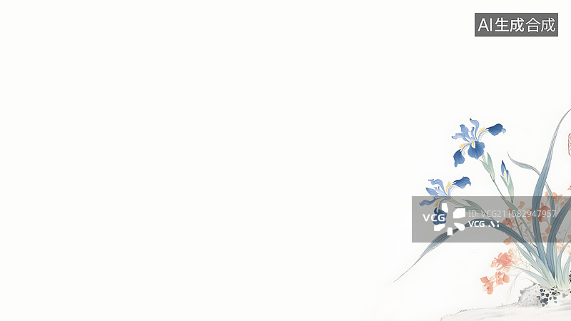 【AI数字艺术】水墨画马兰花中式插画右下图片素材