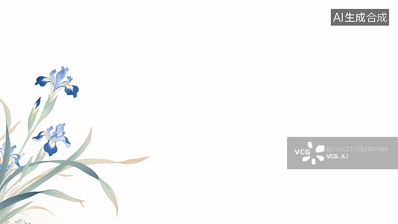 【AI数字艺术】水墨画马兰花中式插画左下图片素材