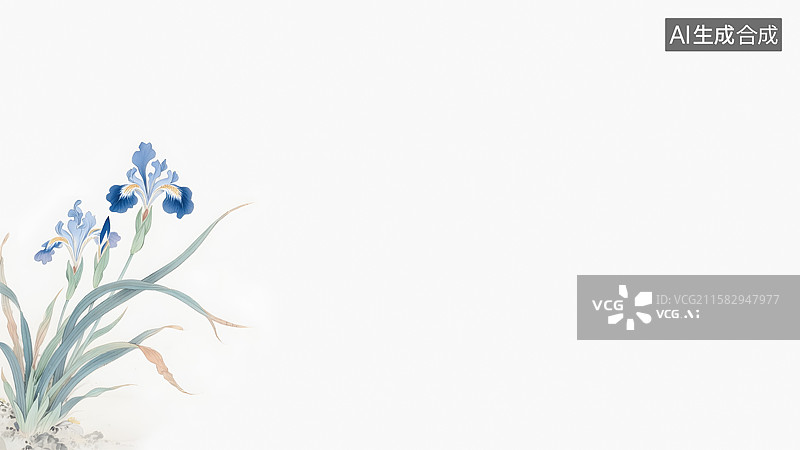 【AI数字艺术】水墨画马兰花中式插画左下图片素材