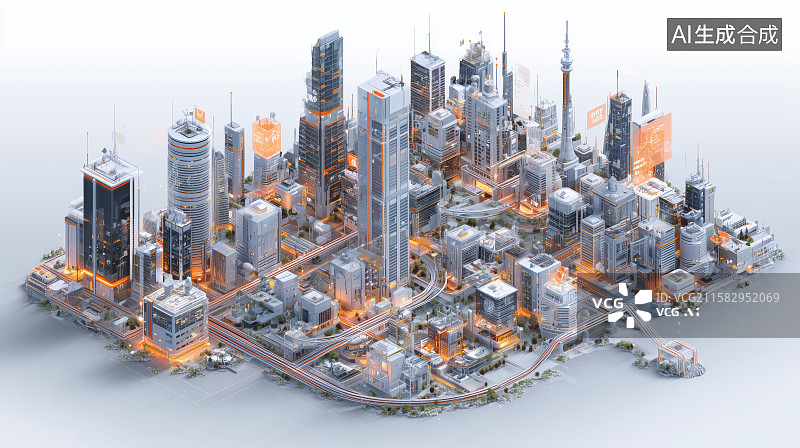 【AI数字艺术】未来城市夜景俯瞰图图片素材