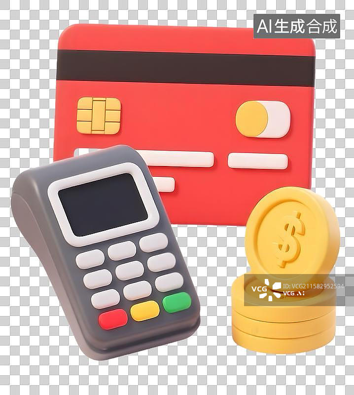 【AI数字艺术】3D金融主体刷卡机信用卡金币元素图片素材