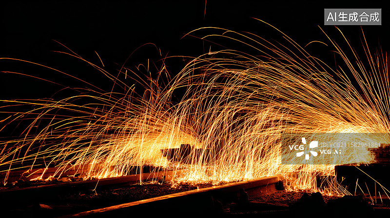【AI数字艺术】切割金属。激光发出火花。数控激光切割金属图片素材