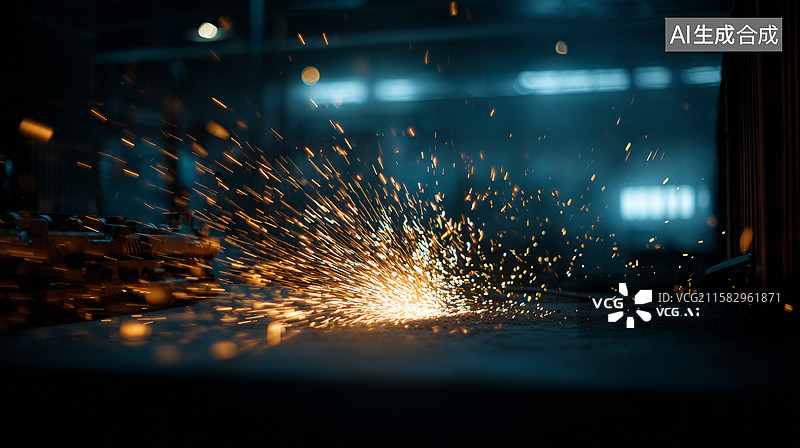 【AI数字艺术】切割金属。激光发出火花。数控激光切割金属图片素材