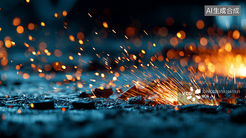 【AI数字艺术】切割金属。激光发出火花。数控激光切割金属图片素材