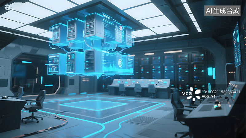 【AI数字艺术】未来数据中心控制室图片素材