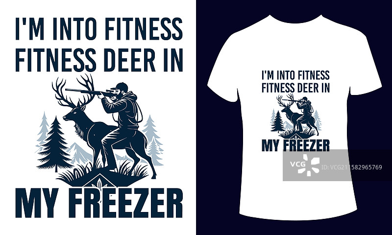 我喜欢健身的冰箱里的鹿图案T恤设计图片素材