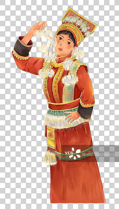 五十六个民族插画-珞巴族，手绘肌理风格民俗人物插画，珞巴族的女孩元素图片素材