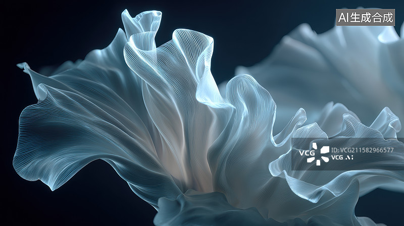 【AI数字艺术】流动的白色织物在黑暗背景中飘动图片素材