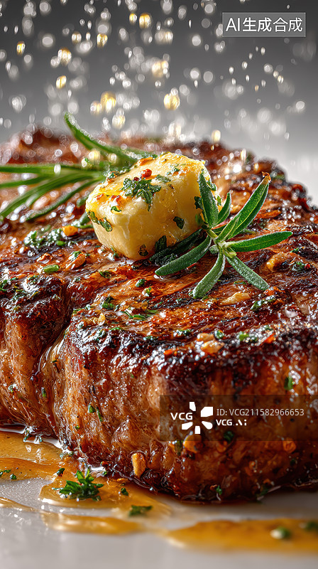 【AI数字艺术】香煎牛排配黄油与迷迭香图片素材