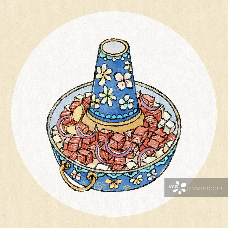 宁夏美食国风插画-冰煮羊图片素材