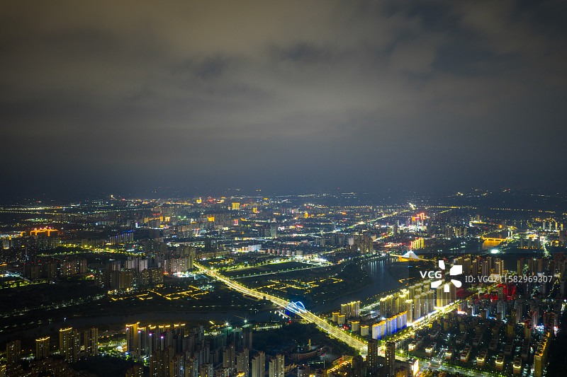河南周口 城乡一体化示范区 文昌大道 行政中心 城市天际线 夜景图片素材