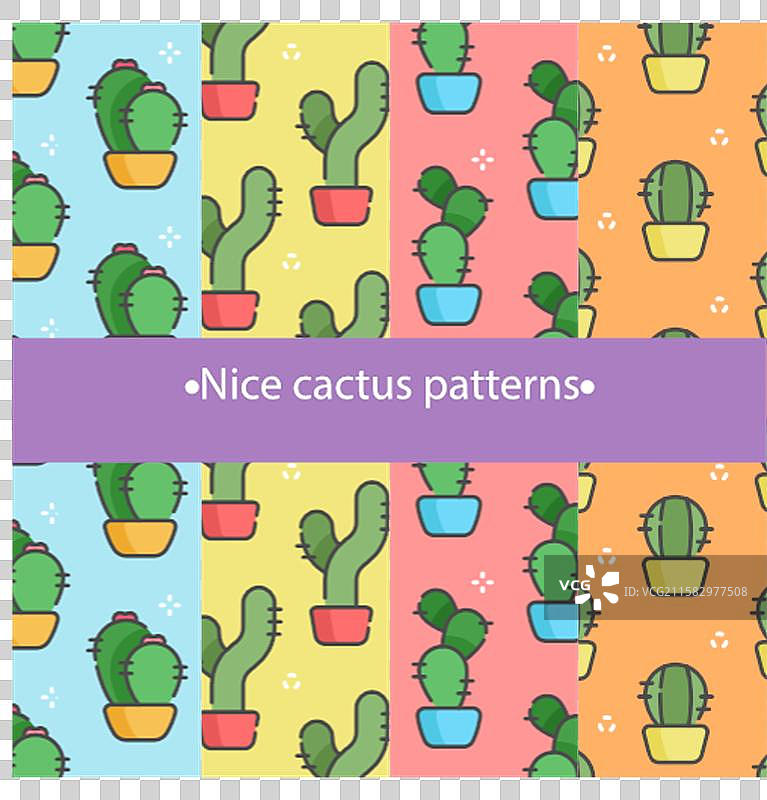 线条风格的仙人掌图案组合图片素材