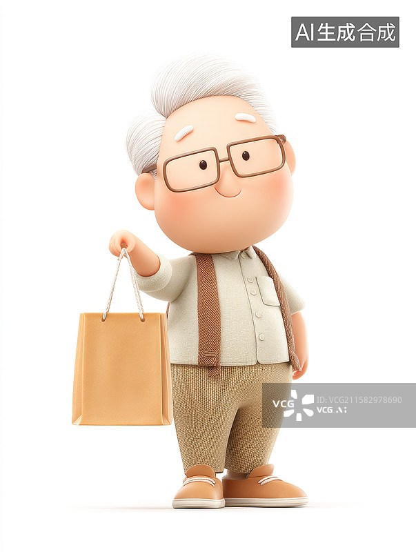 【AI数字艺术】老爷爷手提购物袋图片素材
