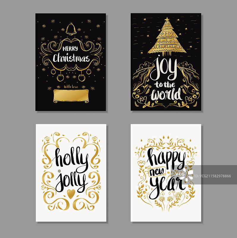 一套带有金色的复古圣诞卡片图片素材