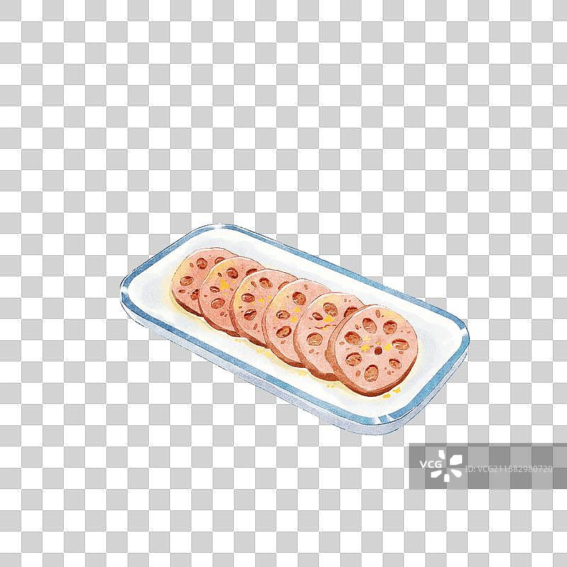 瓷盘上的糯米藕插画元素图片素材