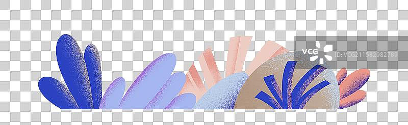 扁平噪点风格蓝粉色植物群草丛元素插画图片素材