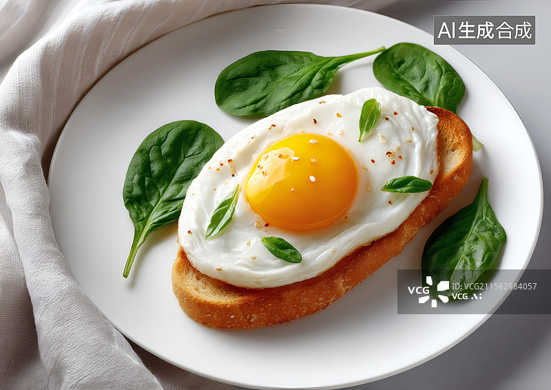 【AI数字艺术】营养早餐煎鸡蛋和面包图片素材