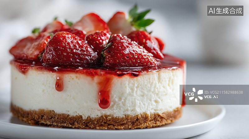 【AI数字艺术】草莓酱淋面的芝士蛋糕图片素材