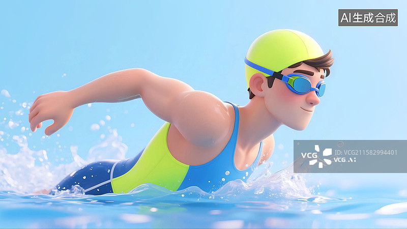 【AI数字艺术】3D立体三维C4D男人男性游泳运动员图片素材