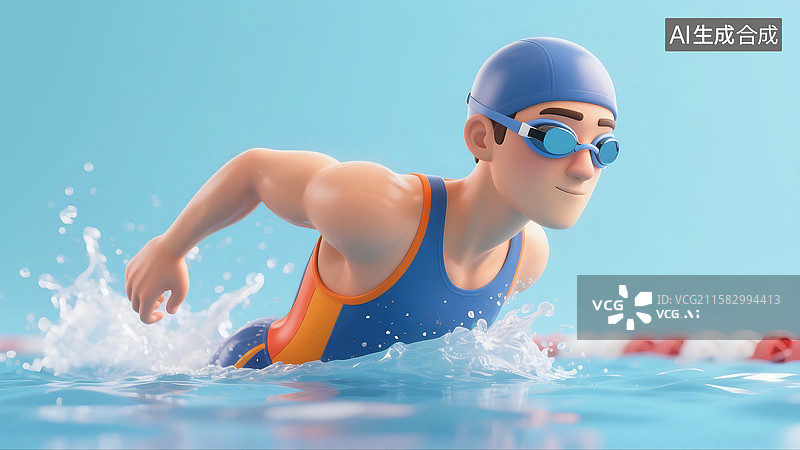 【AI数字艺术】3D立体三维C4D男人男性游泳运动员图片素材