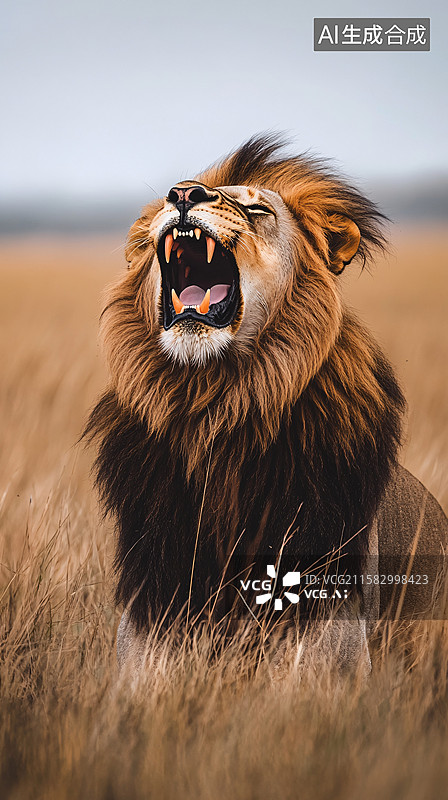【AI数字艺术】草原上咆哮的雄狮图片素材