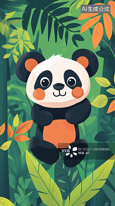 【AI数字艺术】丛林中的可爱熊猫插画图片素材