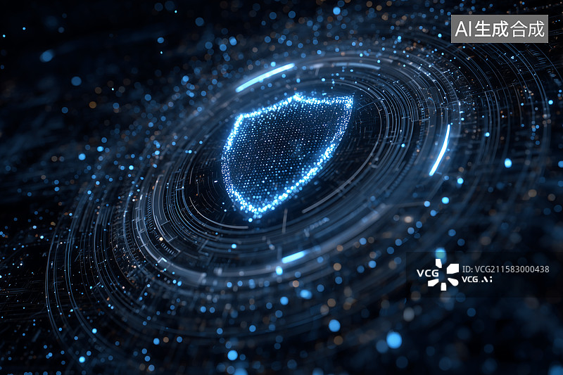 【AI数字艺术】数字网络安全防护盾概念图图片素材