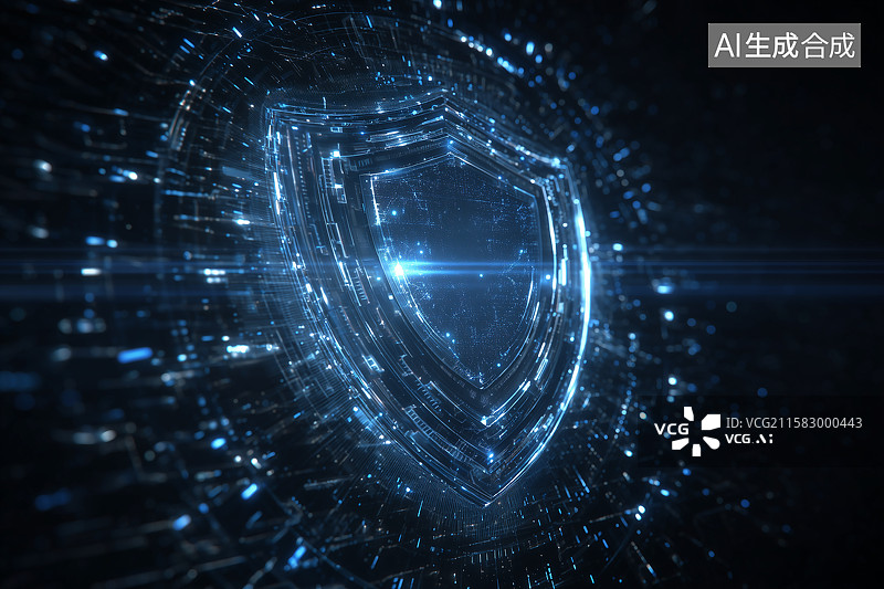 【AI数字艺术】数字网络安全防护盾概念图图片素材