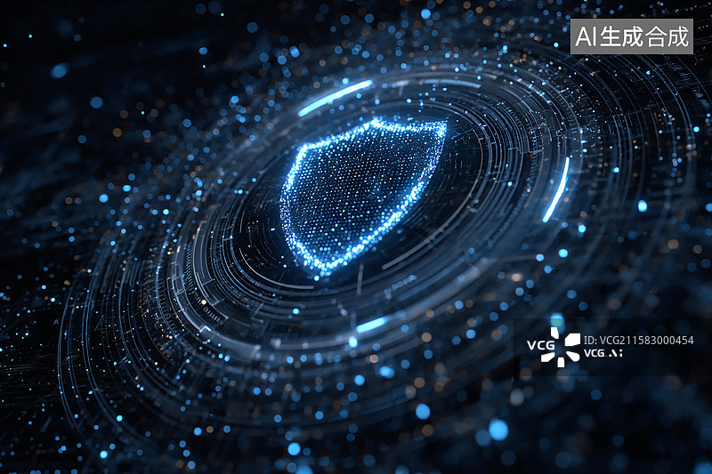 【AI数字艺术】数字网络安全防护盾概念图图片素材