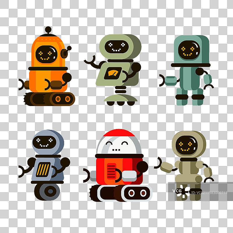 不同姿势的平面机器人集合图片素材