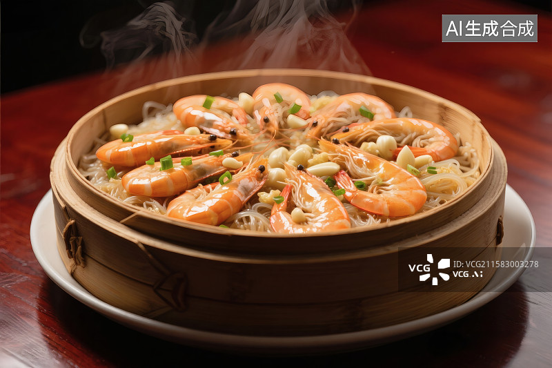 【AI数字艺术】冒着热气的蒜蓉粉丝虾图片素材