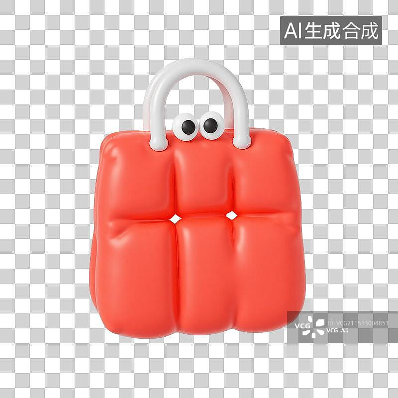 【AI数字艺术】3d趣味红色购物袋元素图片素材