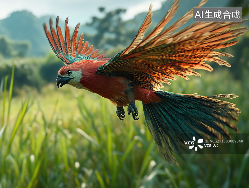 【AI数字艺术】展翅飞翔的彩色鹦鹉图片素材