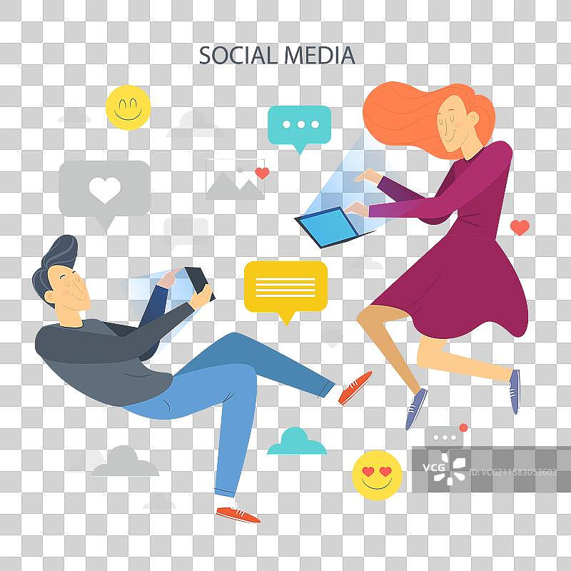 扁平化社交媒体背景与角色图片素材