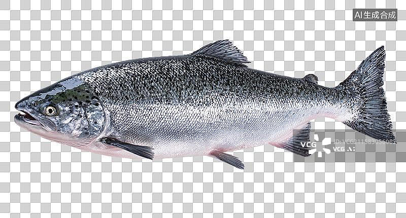 【AI数字艺术】一条银鳞粉肉的新鲜大西洋三文鱼图片素材