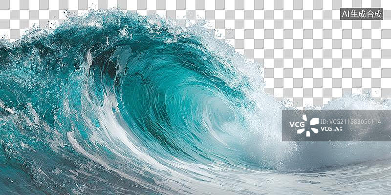 【AI数字艺术】汹涌澎湃的青色海浪与白色泡沫图片素材
