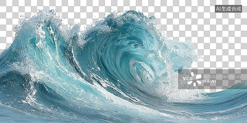 【AI数字艺术】汹涌澎湃的青色海浪与白色泡沫图片素材