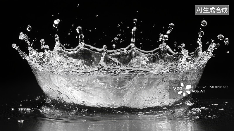 【AI数字艺术】水滴碰撞瞬间的动态溅射图片素材