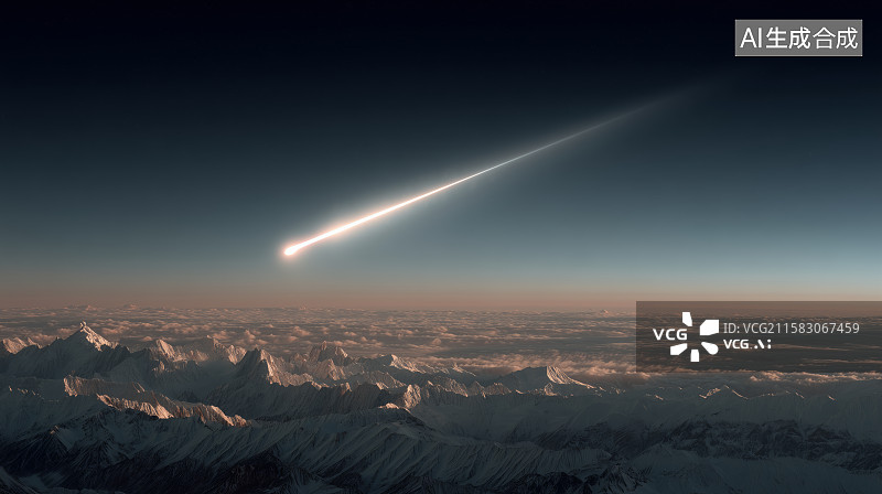【AI数字艺术】流星划过雪山夜空图片素材