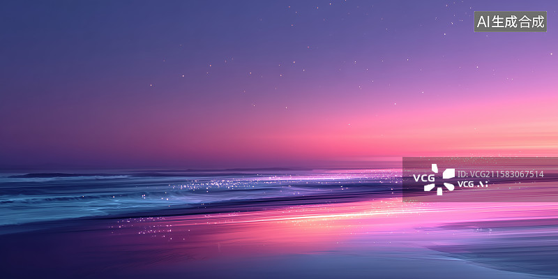 【AI数字艺术】梦幻海滩日落景象图片素材