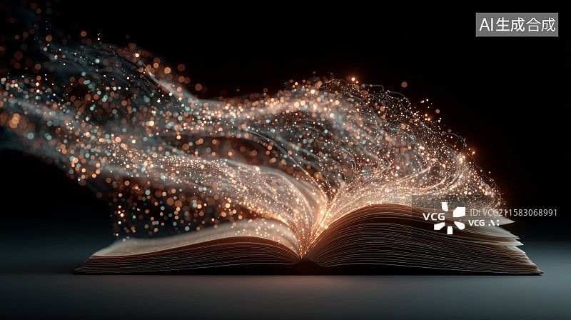 【AI数字艺术】魔法书页，星光四溢图片素材