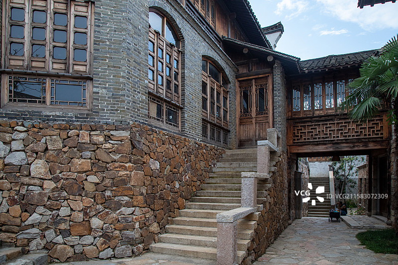 宜兴窑湖小镇砖砌古建筑群生态风光图片素材