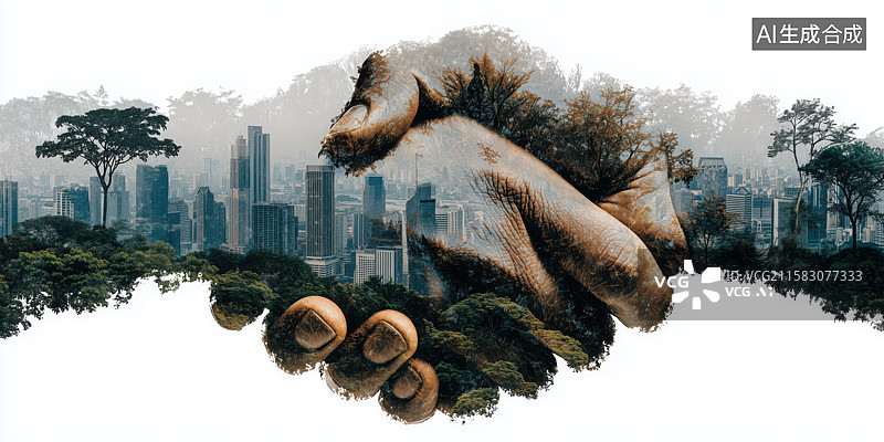 【AI数字艺术】环保生态握手合作创意图图片素材