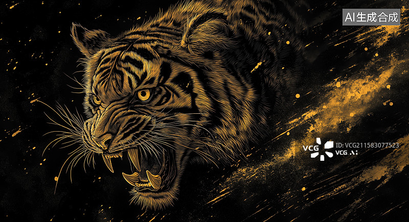【AI数字艺术】金色老虎元素图片素材