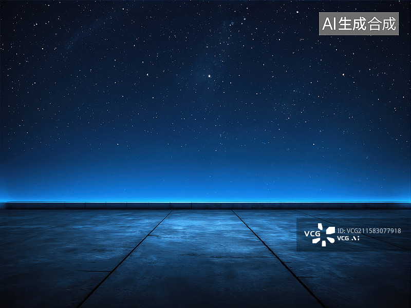 【AI数字艺术】夜空下的静谧平台图片素材
