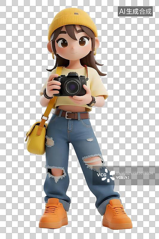 【AI数字艺术】拿着相机拍照的时尚女孩图片素材