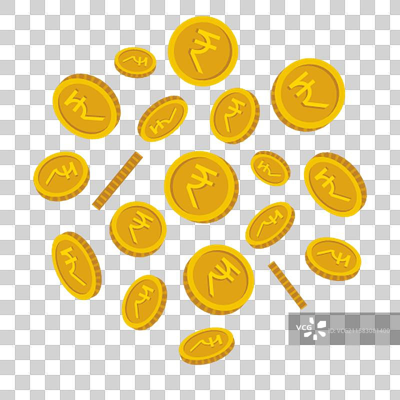 印度卢比硬币掉落的背景图片素材